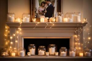 AI generated Love-themed Frames, Candles, and Intertwined Fairy Lights photo