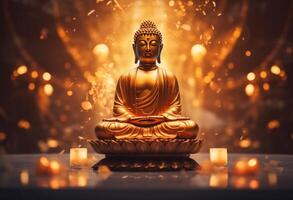ai generado el dorado Buda en un meditación posición foto