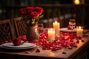 AI generated Rose Petals, Heart-shaped Plates, and Flickering Candlelight photo
