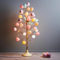 AI generated Minimalist Easter Egg Tree Illuminated by Soft Pastel String Lights photo