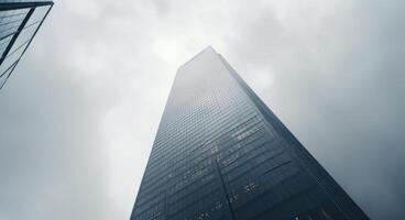 AI generated the top of skyscrapers with cloud cover photo