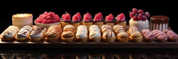 AI generated some different kinds of pastries lined up on a table photo
