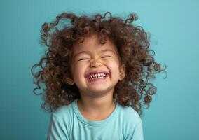 AI generated a little girl with curly hair is laughing photo