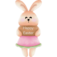 Watercolor cute rabbit and easter day sign png