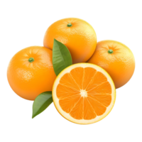 ai generado 3d representación de un naranjas con hojas en transparente antecedentes - ai generado png