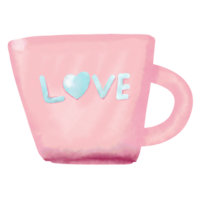 Pink mug with love message,watercolor png