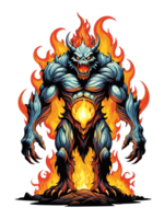 AI generated Flaming monster cartoon style isolated on transparent background png