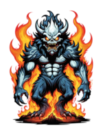 AI generated Monster with fire flames cartoon style isolated on transparent background illustration png