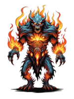 ai gerado monstro com fogo chamas desenho animado estilo isolado em transparente fundo ilustração png