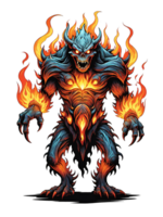 ai généré monstre avec Feu flammes dessin animé style isolé sur transparent Contexte illustration png