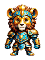 ai generado león en armadura con un corona de oro aislado en transparente antecedentes ilustración png