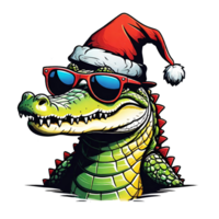 AI generated Crocodile in a hat santa claus and sunglasses design isolated on transparent background png