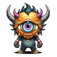 AI generated Monster eye cartoon and horn isolated on transparent background illustration png