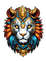 ai généré Lion tête avec couronne et bouclier de or isolé sur transparent Contexte illustration png