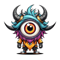 AI generated Monster eye cartoon and horn isolated on transparent background illustration png