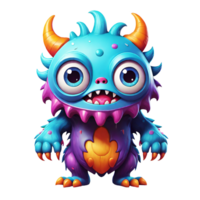 ai generiert komisch Karikatur 3d Monster- mit Hörner Design isoliert auf transparent Hintergrund png