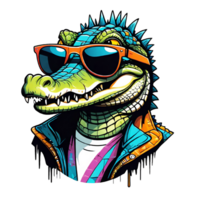 AI generated Crocodile in sunglasses design isolated on transparent background png