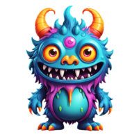 ai generiert komisch Karikatur 3d Monster- mit Hörner Design isoliert auf transparent Hintergrund png