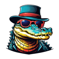 AI generated Crocodile in a hat and sunglasses design isolated on transparent background png