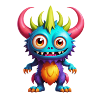 ai gegenereerd grappig tekenfilm 3d monster met hoorns ontwerp geïsoleerd Aan transparant achtergrond png