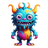 ai gegenereerd grappig tekenfilm 3d monster met hoorns ontwerp geïsoleerd Aan transparant achtergrond png