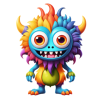 AI generated Funny cartoon 3d monster with horns design isolated on transparent background png