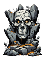 AI generated Broken rock style skull head on transparent background png