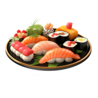 ai generiert 3d Rendern von ein Japan berühmt Gericht Sushi auf transparent Hintergrund - - ai generiert png