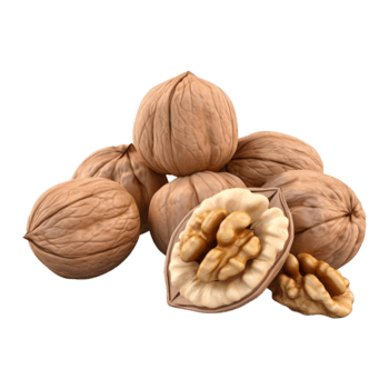 ai generato 3d interpretazione di un' Noci con le foglie su trasparente sfondo - ai generato png