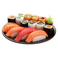 ai generado 3d representación de un Japón famoso plato Sushi en transparente antecedentes - ai generado png