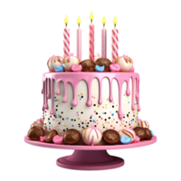 ai generado 3d representación de un cumpleaños pastel con velas en transparente antecedentes - ai generado png