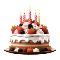 ai généré 3d le rendu de une anniversaire gâteau avec bougies sur transparent Contexte - ai généré png