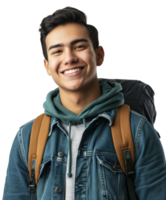 AI generated University student smiling happily on PNG transparent background.