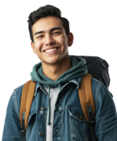 AI generated University student smiling happily on PNG transparent background.