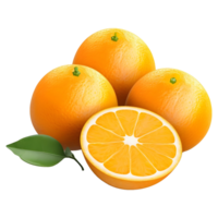 ai generado 3d representación de un naranjas con hojas en transparente antecedentes - ai generado png