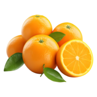 ai generado 3d representación de un naranjas con hojas en transparente antecedentes - ai generado png