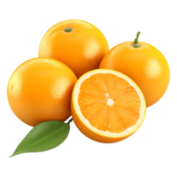 ai generado 3d representación de un naranjas con hojas en transparente antecedentes - ai generado png