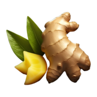 AI generated 3D Rendering of a Ginger With Leaves on Transparent Background - Ai Generated png