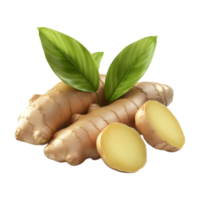 AI generated 3D Rendering of a Ginger With Leaves on Transparent Background - Ai Generated png