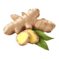 AI generated 3D Rendering of a Ginger With Leaves on Transparent Background - Ai Generated png