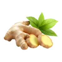 AI generated 3D Rendering of a Ginger With Leaves on Transparent Background - Ai Generated png