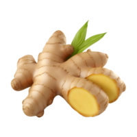 AI generated 3D Rendering of a Ginger With Leaves on Transparent Background - Ai Generated png