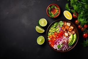 AI generated Top view on appetizing pozole bowl Generative AI photo