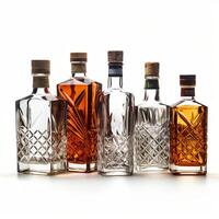 AI generated liquor bottles of different shapes isolated white background generative AI photo