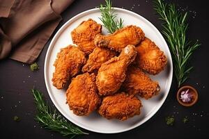 AI generated Delicious fried chicken on plate copy space concept Generative AI photo