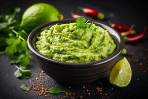 AI generated High angle tasty guacamole in bowl copy space concept Generate AI photo
