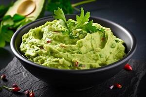 ai generado alto ángulo sabroso guacamole en cuenco Copiar espacio concepto generar ai foto