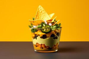 AI generated nacho in cup of garnish copy space concept generative AI photo