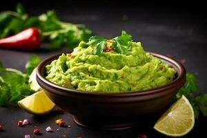 AI generated High angle tasty guacamole in bowl copy space concept Generate AI photo