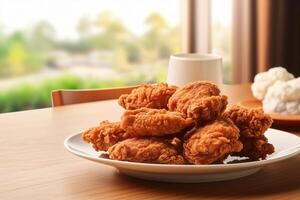 AI generated Delicious fried chicken on plate copy space concept Generative AI photo